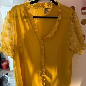SHEIN Yellow Ruffled Blouse with Sheer Sleeves